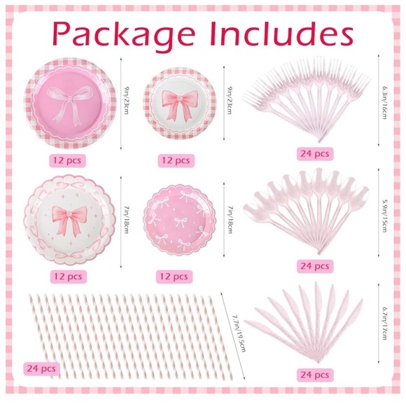 Pink Bow Party Supplies Set serves 24  194 pieces - Picture 4 of 8